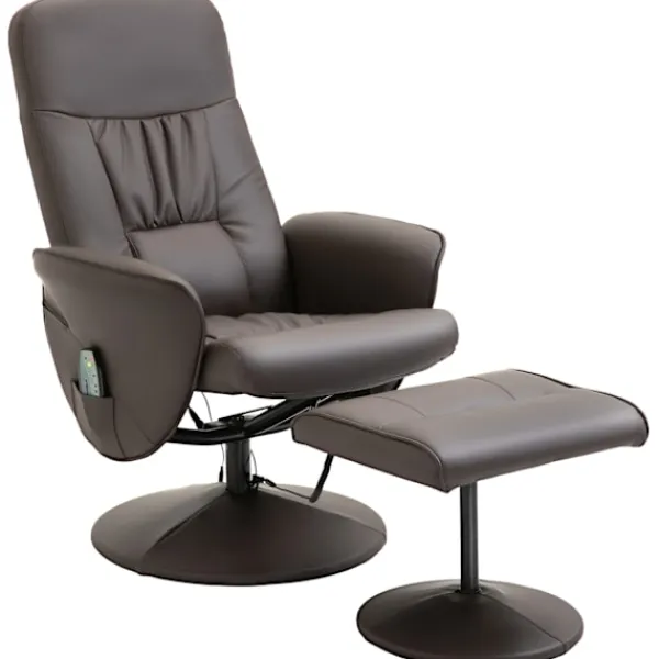 Northio Fåtöljer>Avslappningsstol Med Fotpall Förvaringsutrymme Massagestol Tv-Stol Fåtölj Ergonomisk Stol Med 10 Vibrationspunkter Konstläder Brun 76X81X105 Cm