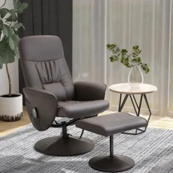 Northio Fåtöljer>Avslappningsstol Med Fotpall Förvaringsutrymme Massagestol Tv-Stol Fåtölj Ergonomisk Stol Med 10 Vibrationspunkter Konstläder Brun 76X81X105 Cm
