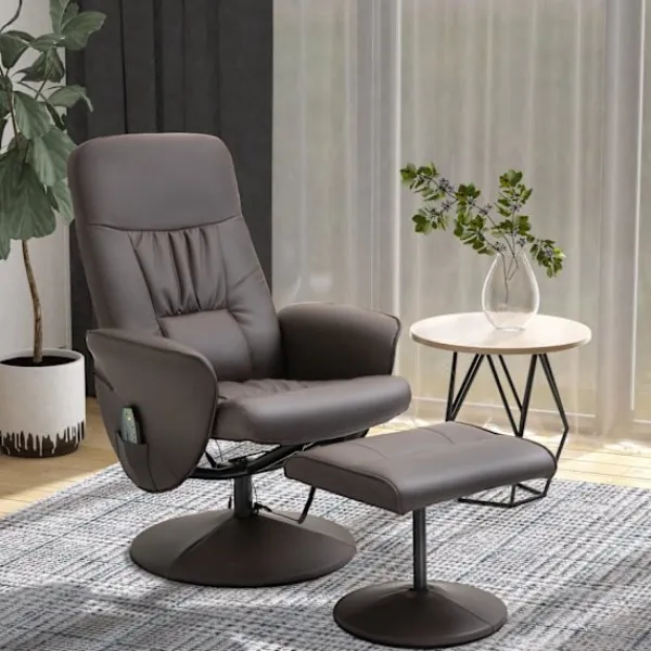 Northio Fåtöljer>Avslappningsstol Med Fotpall Förvaringsutrymme Massagestol Tv-Stol Fåtölj Ergonomisk Stol Med 10 Vibrationspunkter Konstläder Brun 76X81X105 Cm