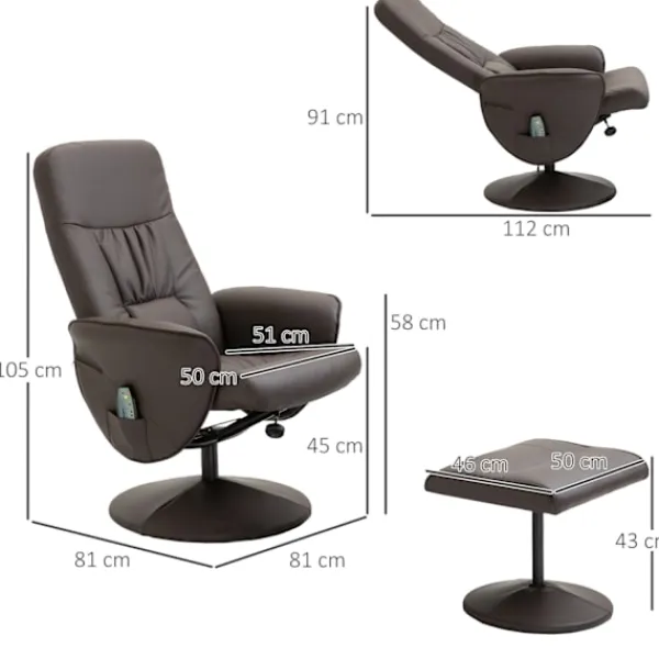 Northio Fåtöljer>Avslappningsstol Med Fotpall Förvaringsutrymme Massagestol Tv-Stol Fåtölj Ergonomisk Stol Med 10 Vibrationspunkter Konstläder Brun 76X81X105 Cm