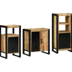 vidaXL Skåp>Badrumsmöbelset med låda 3 pcs Brun och svart Massivt mangoträ