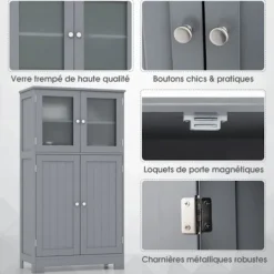 COSTWAY Skåp>Badrumsmöbler - - 4 dörrar - 3 justerbara hyllor -