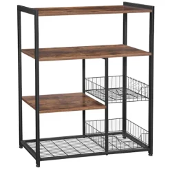 Vasagle Köksö>Bakbord / Köksö med 2 metallkorgar, Hyllor och krokar - Rustik