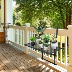 Balkongmöbler>Balkongbord för räcke med justerbar höjd – Svart