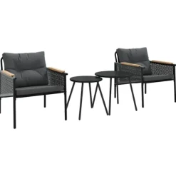 vidaXL Balkongmöbler>Balkonggrupp med dynor 4 delar svart stål