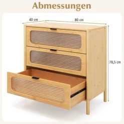 Northix Byråer>Bambu skänk med 3 lådor, fronter i härdat glas