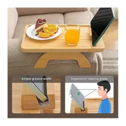 Småbord>Bambu soffbricka bordsklämma på sidobord för bred soffarm, hopfällbar soffbricka med 360 vridningar