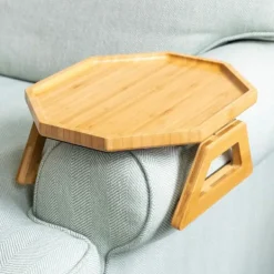 Småbord>Bambuskarmbord för soffa, Kläm-på brickbord för soffor. Soffarmsbricka