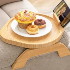 Småbord>Bambusoffa Armstöd Bord med Rotera Mobilhållare, Stabilt Soffa Armstöd, Klämma-På Soffa Bord för Breda Soffor