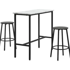 Northio Matgrupper>Barbord Med Barstolsset, 3-Delat Barbordsset, Matbord Med 2 Barstolar, Matgrupp, Barbord, Köksbord, Stål, Vit, Svart