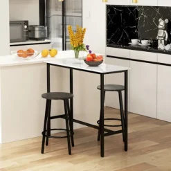 Northio Matgrupper>Barbord Med Barstolsset, 3-Delat Barbordsset, Matbord Med 2 Barstolar, Matgrupp, Barbord, Köksbord, Stål, Vit, Svart