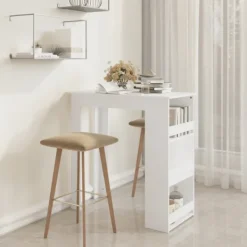 vidaXL Matbord>Barbord med förvaringshyllor vit 102x50x103,5cm konstruerat trä