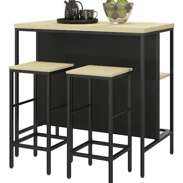 Northio Matgrupper>Barbordsset 3 Delar. Köksbord 2 Barstolar 2 Hyllor Matsalsset Modern Stål Ek