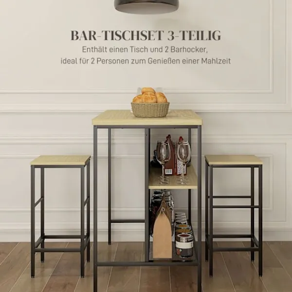 Northio Matgrupper>Barbordsset 3 Delar. Köksbord 2 Barstolar 2 Hyllor Matsalsset Modern Stål Ek