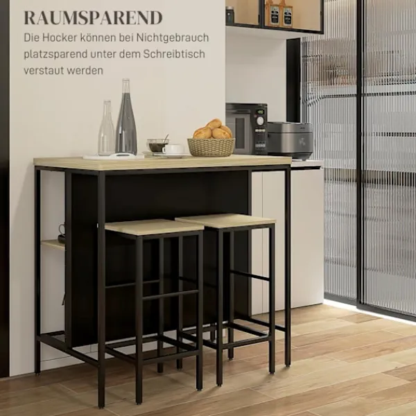 Northio Matgrupper>Barbordsset 3 Delar. Köksbord 2 Barstolar 2 Hyllor Matsalsset Modern Stål Ek