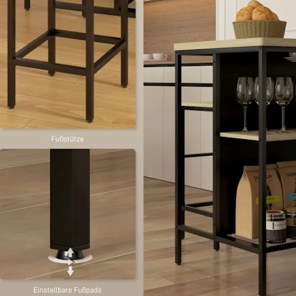 Northio Matgrupper>Barbordsset 3 Delar. Köksbord 2 Barstolar 2 Hyllor Matsalsset Modern Stål Ek