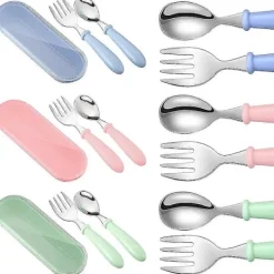 Matgrupper>Barnservis Rostfritt Stål Gaffel Och Sked Säkerhet Baby Silver Set, Barnservis Rund Handtag Servisset
