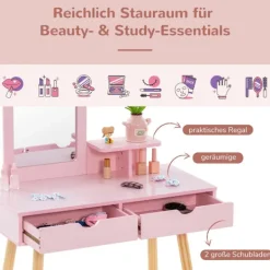 Northix Sminkbord>Barnsmide och skrivbordsset med avtagbar spegel, rosa