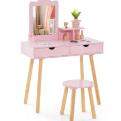 Northix Sminkbord>Barnsmide och skrivbordsset med avtagbar spegel, rosa