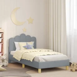 vidaXL Sängar>Barnsängram med sänggavel Ljusgrå 80 x 160 cm tyg