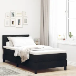 vidaXL Sängar>Bäddfjäder med madrass med huvudgavel Svart 90 x 190 cm tyg