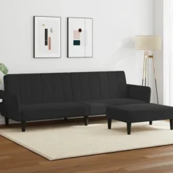 vidaXL Soffor>Bäddsoffa 2-sits med fotpall svart sammet