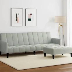 vidaXL Soffor>Bäddsoffa 2-sits med fotpall ljusgrå sammet