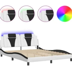 vidaXL Sängar>Bed Frame "Viana" with LED without Mattress White and Black 160x200 cm