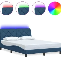 vidaXL Sängar>Bed Frame with LED without Mattress Blue 120x200 cm Fabric