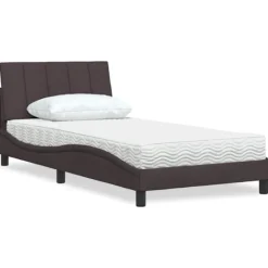 vidaXL Sängar>Bed with Mattress "Hanko" Dark Brown 100x200 cm Fabric