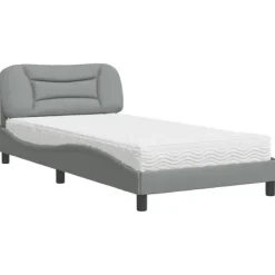 vidaXL Sängar>Bed with Mattress "Hvar" Light Grey 100x200 cm Fabric
