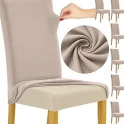 Northio Stolar>Beige stolsöverdrag, set om 6, töjbart tyg