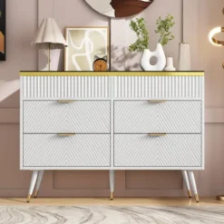 Byråer>Bekväm skänk av bärnstensfärgat glas, byrå med 6 lådor, fack, tippskydd