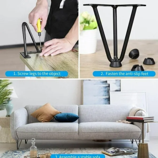 Balkongmöbler>3-bens bordsben, lämpliga för soffbord, matbord, sängbord, höjd 15 cm (Svart, 4 stycken)