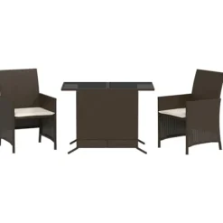 vidaXL Balkongmöbler>Bistrogrupp med dynor 3 delar brun konstrotting