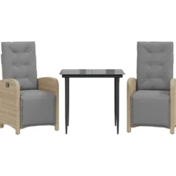 vidaXL Balkongmöbler>Bistrogrupp med dynor 3 delar ljusgrå konstrotting