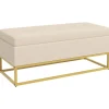 Northio Kistor & Koffertar>Bänk Med Förvaringsutrymme, Stoppad Bänk Med Fällbart Lock I Sammetslook, Sängbänk Med Stålben, Beige, 110X44X49Cm