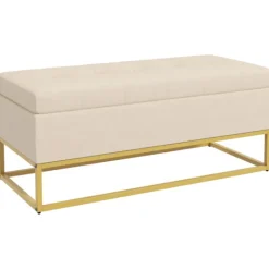 Northio Kistor & Koffertar>Bänk Med Förvaringsutrymme, Stoppad Bänk Med Fällbart Lock I Sammetslook, Sängbänk Med Stålben, Beige, 110X44X49Cm