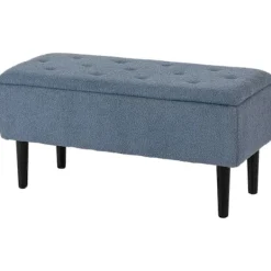 Northio Kistor & Koffertar>Bänk med förvaringsutrymme, sängbänk, stoppad bänk med fällbart lock, bröstbänk, för vardagsrum, sovrum, blå, 95 x 38 x 45 cm