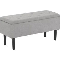 Northio Kistor & Koffertar>Bänk med förvaringsutrymme, stoppad bänk med gångjärnslock, sammetslook, bröstbänk, för vardagsrum, sovrum, grå, 95 x 38 x 45 cm