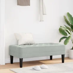 vidaXL Pallar>bänk med kudde Ljusgrå 113 x 57 x 39 cm Sammet