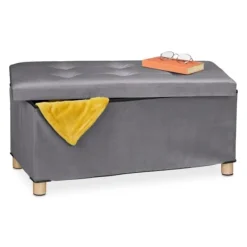 B2X Kistor & Koffertar>Bänk med sammetsöverdrag och träfötter