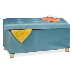 B2X Kistor & Koffertar>Bänk med sammetsöverdrag och träfötter