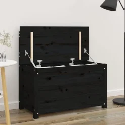 vidaXL Kistor & Koffertar>Bänk svart 80x41x77 cm massiv furu