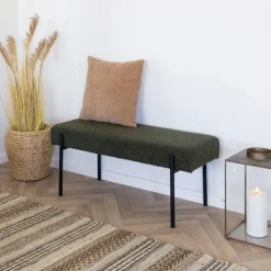 EBUY24 Balkongmöbler>Bänk 100x36x42,5 cm i mörk bouclétyg med svarta ben