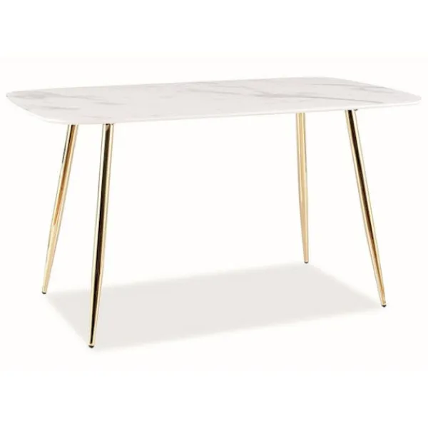 AC-DÉCO Matbord>Bord rektangulärt marmor effekt i trä - Fyra ben i guldmetall - 6 platser - L 140 cm x P 80 cm x H 75 cm