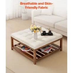 DUOKU Sittpuffar>Bordsskiva - - CWD0101CA-KD-BEIGE - Fyrkantig - Klädd i Lin - Kapacitet 181,44 kg