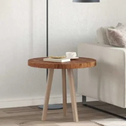 vidaXL Småbord>Bordsskiva Mörkbrun Ø 60 x 4 cm Massivt Ekträ