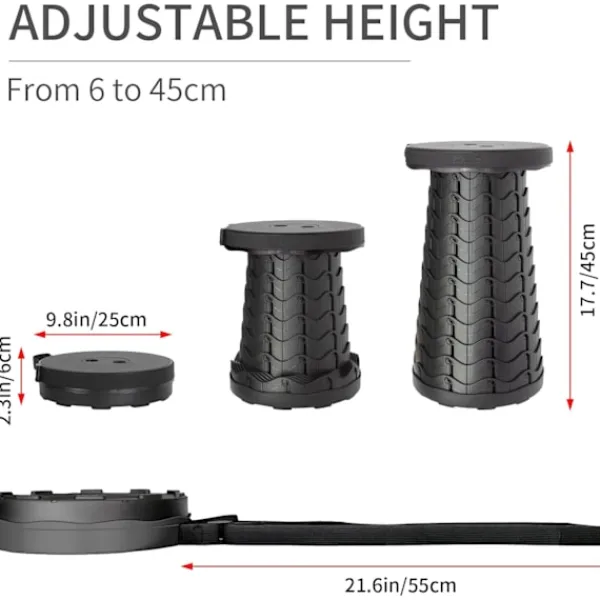 Pallar>Bärbar teleskoppall, uppgraderad hopfällbar campingpall