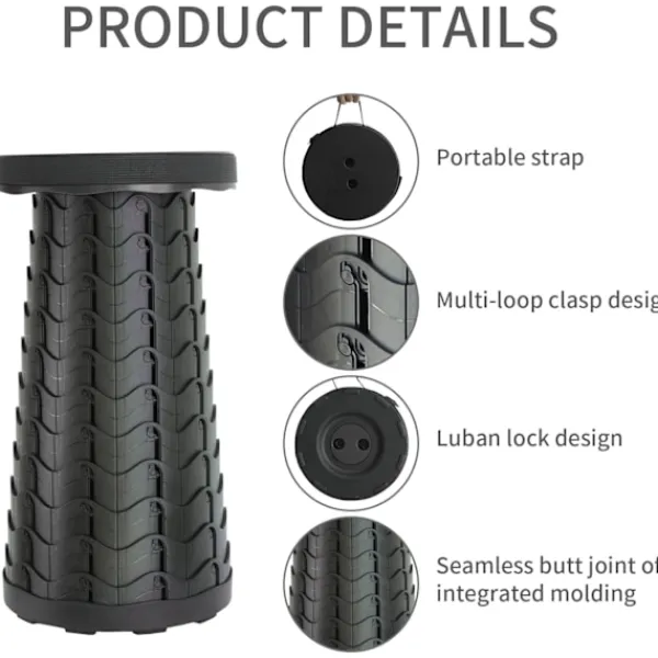 Pallar>Bärbar teleskoppall, uppgraderad hopfällbar campingpall